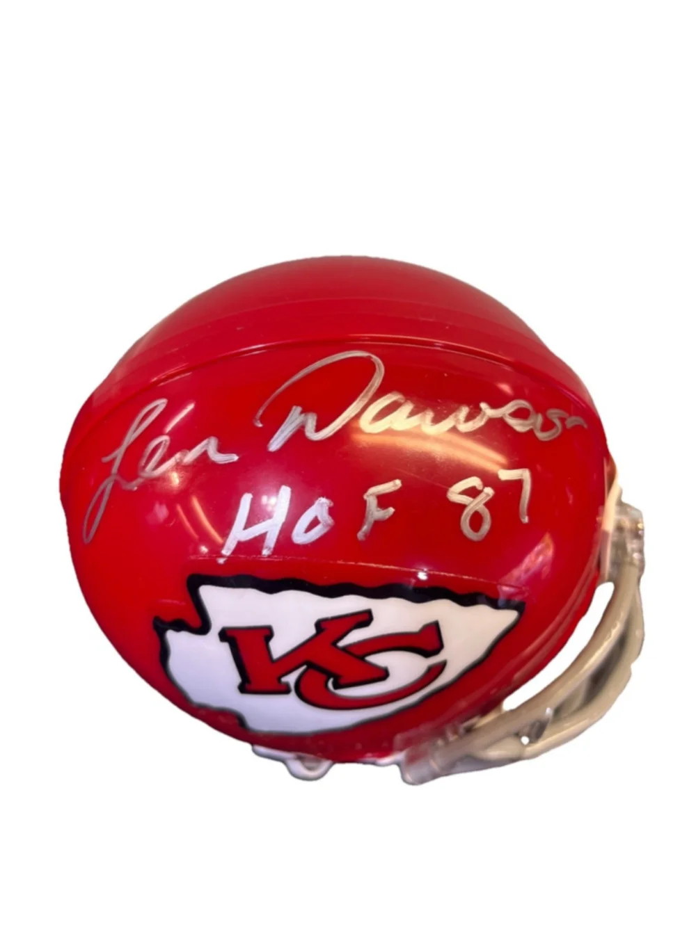 LEN DAWSON SIGNED FOOTBALL MINI HELMET AUTO KANSAS CITY CHIEFS HOF 87 Tristar